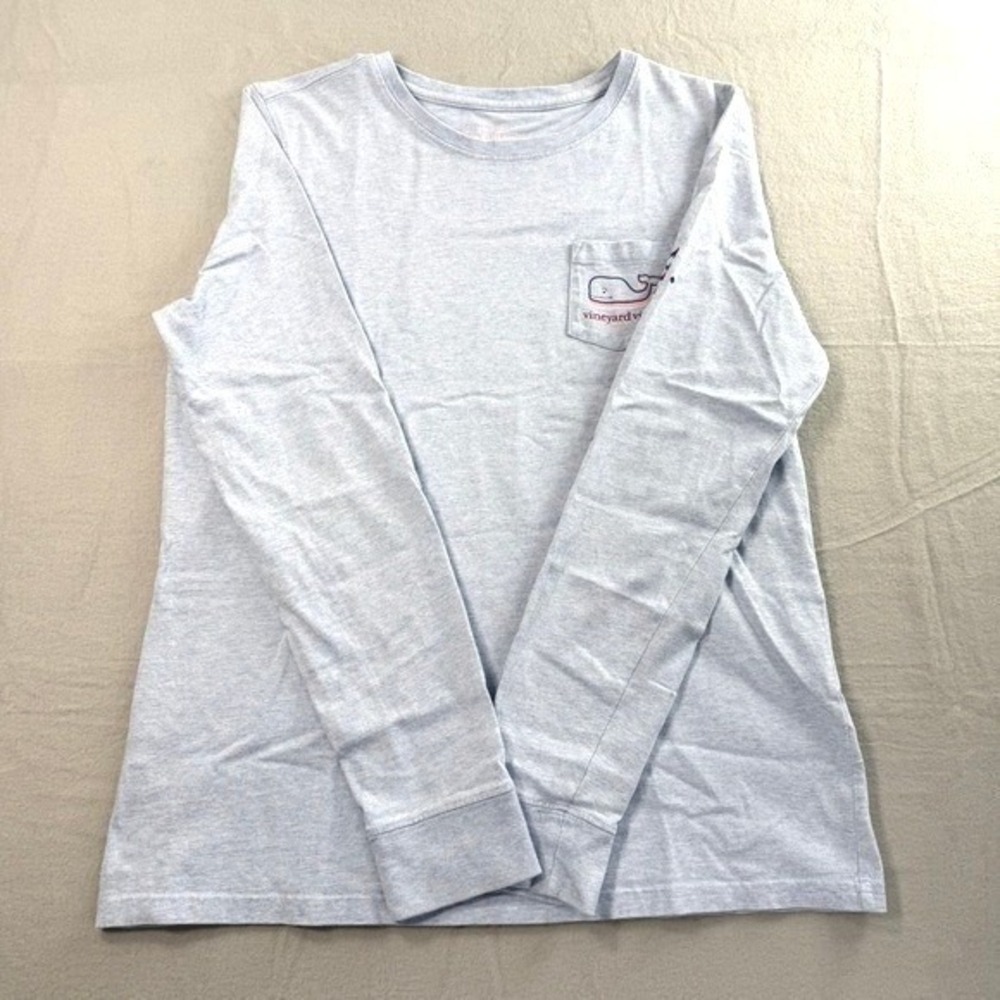 Vineyard Vines Blue Long Sleeve T-Shirt Women S Pocket Whale Logo - Picture 2 of 9